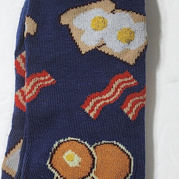 Dolgen Corp Mens Crew Socks Breakfast Eggs Bacon Toast Blue & Yellow 1 pack New - Picture 2 of 4